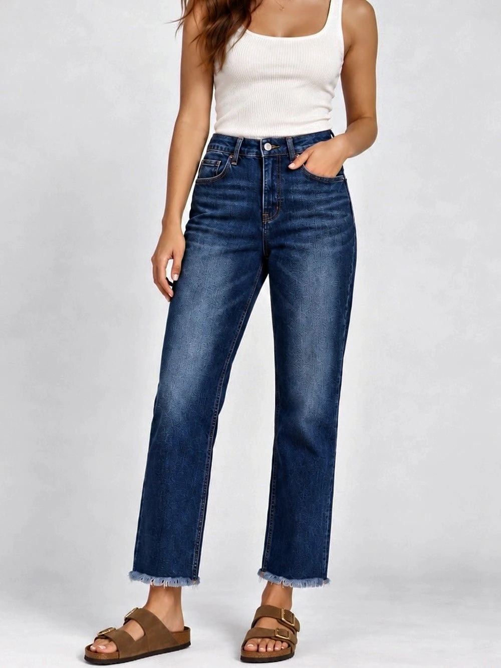 Lovervet 3 (W26) Vervet Ankle Jeans High Rise Stretch Women’s Frayed Hems LV1136
